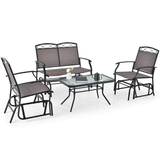 Set of 2 Outdoor Metal Glider Armchairs with Weather-resistant Fabric