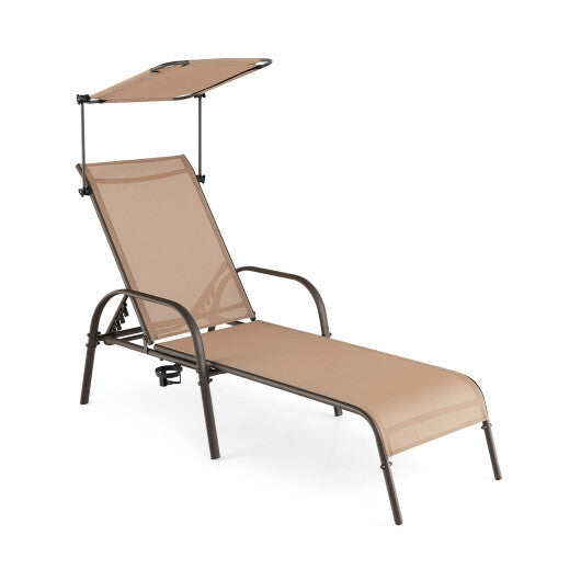 Patio Heavy-Duty 5-Level Adjustable Chaise Lounge Chair-Brown