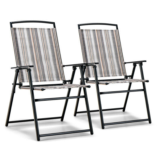 Set of 2 Patio Folding Sling Chairs Space-saving Dining Chair-Gray