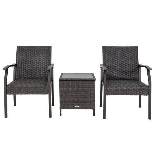 3 Piece Patio Wicker Chair Set with Quick Dry Foam Cushions All Weather