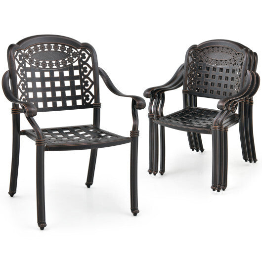 Set of 2 Cast Aluminum Patio Chairs with Armrests-Brown