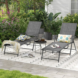 2 Piece Patio Folding Chaise Lounge Chairs Recliner with 6-Level Backrest-Gray - Color: Gray