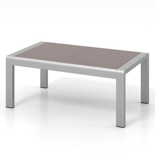 Outdoor Rectangle Coffee Table with Tempered Glass Tabletop for Backyard Poolside-Gray