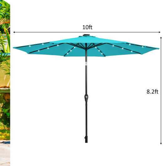 10 Feet Outdoor Patio Umbrella with Bright Solar LED Lights-Turquoise - Color: Turquoise - Size: 10 ft