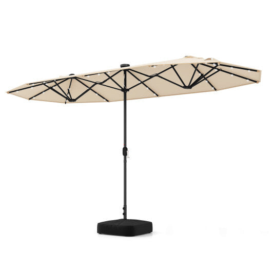 13FT Double-sided Patio Umbrella with Solar Lights for Garden Pool Backyard-Red