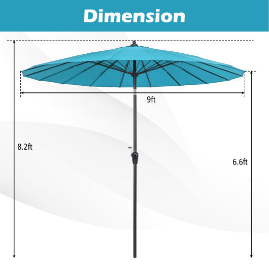 9 Feet Round Patio Umbrella with 18 Fiberglass Ribs-Turquoise - Color: Turquoise