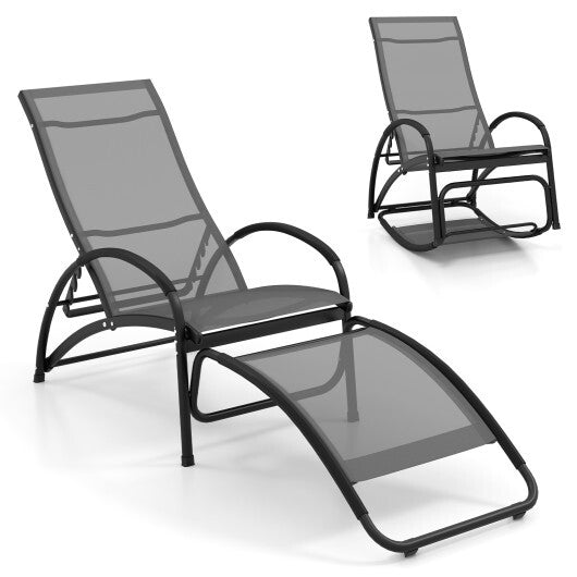 2-in-1 Outdoor Rocking Chair with 4-Position Adjustable Backrest for Patio Porch Poolside-Beige