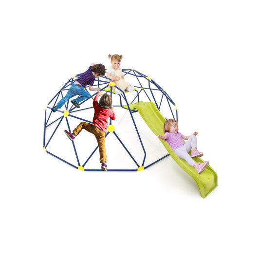 13.3 FT Climbing Dome Geometric Dome Climber with Extended Wavy Slide and 2 Rest Platforms-Multicolor