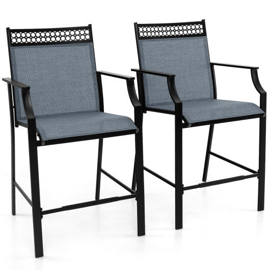 Outdoor Counter Stools Set of 2 Heavy-Duty Barstools with Footrest and Armrests-Blue