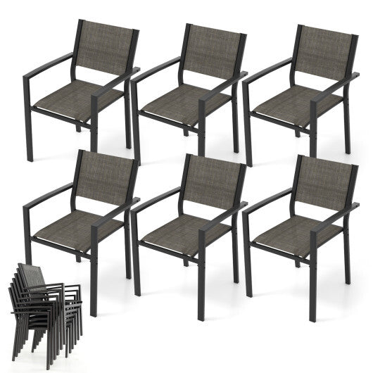 Set of 6 Stackable Patio Chair with Breathable Fabric Seat