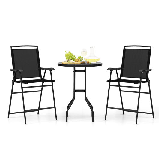 3 Pieces Outdoor Bar Stool Set with DPC Tabletop and Umbrella Hole for Poolside-Black