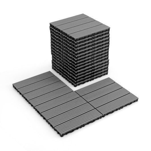 12 x 12 Inch 18 Piece All Weather Interlocking Deck Tiles for Splicing Area-Gray