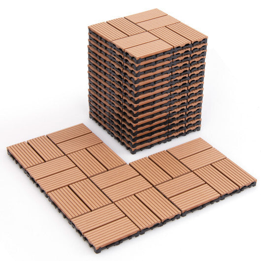 18 Pieces 12 x 12 Inch All Weather Interlocking Deck Tiles-Brown