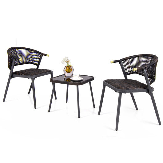 3 Pieces Patio Rattan Furniture Set for Backyard Poolside-Brown and Black