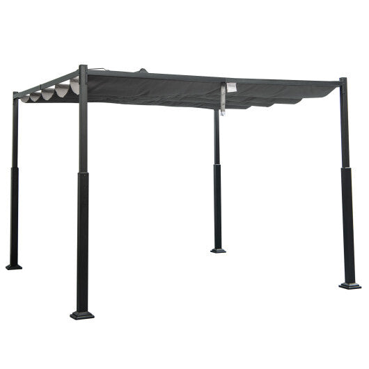 10 x 10 Feet Outdoor Pergola with Retractable Canopy and Metal Columns-Gray