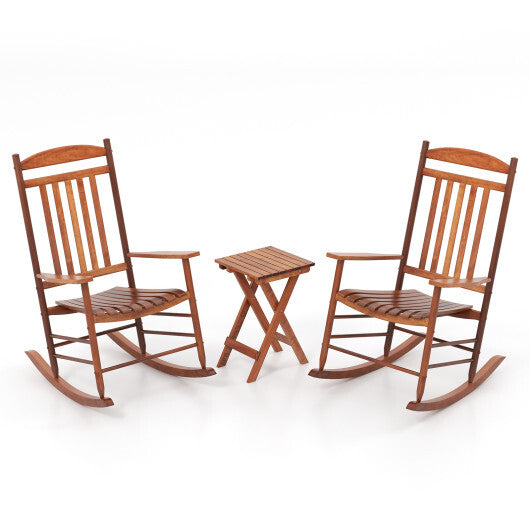 3-piece Outdoor Poplar Wood Rocking Bistro Set-Natural