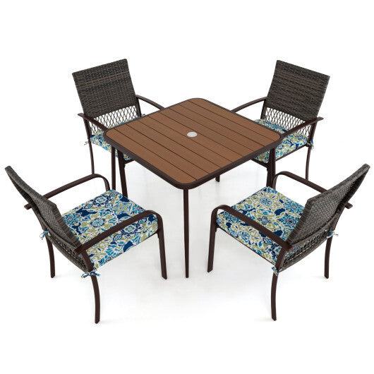 5 Pieces Patio Dining Set 4 Cushioned Rattan Armchairs and Square Table