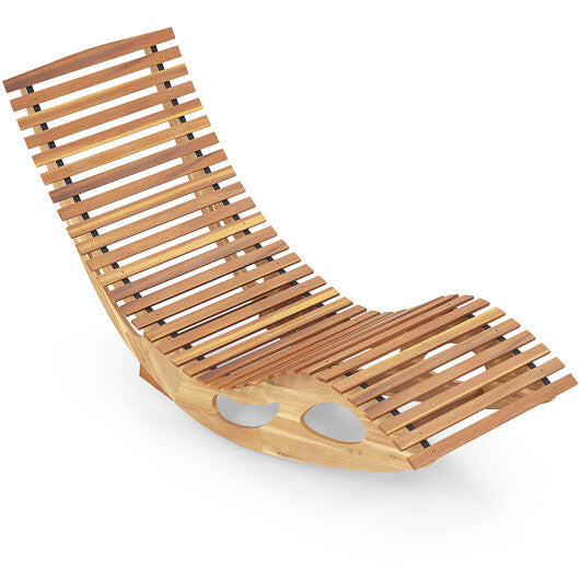 Acacia Wood Patio Rocking Sun Lounger Chaise Lounge with Ergonomic Curved Seat