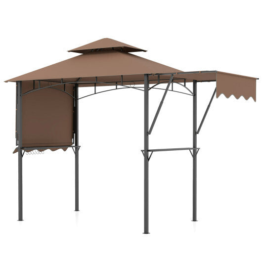 13 x 5 Feet Grill Gazebo with Dual Side Awnings and 2 Shelves Adjustable Shadow-Coffee