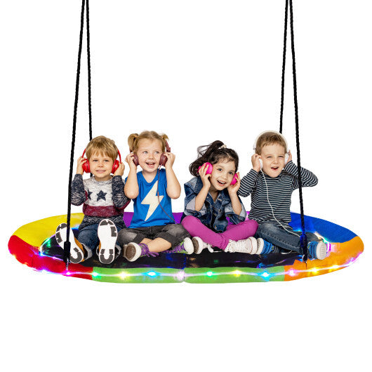 60 Inches Saucer Swing with LED Lights for Kids and Adults-Multicolor