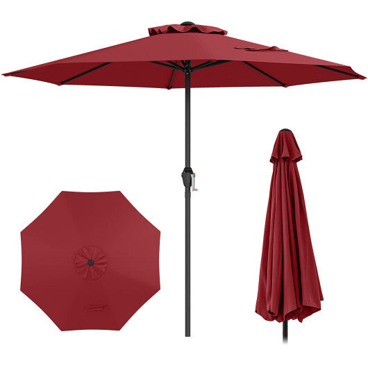 Outdoor Heavy Duty Market Umbrella with Crank Handle and 8 Sturdy Ribs-Red - Color: Red