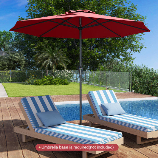 Outdoor Heavy Duty Market Umbrella with Crank Handle and 8 Sturdy Ribs-Red - Color: Red