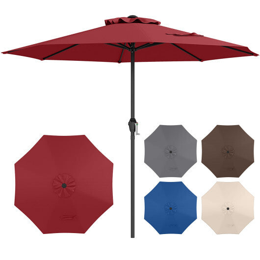Outdoor Heavy Duty Market Umbrella with Crank Handle and 8 Sturdy Ribs-Red - Color: Red