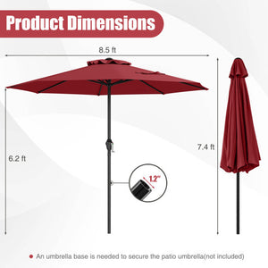 Outdoor Heavy Duty Market Umbrella with Crank Handle and 8 Sturdy Ribs-Red - Color: Red