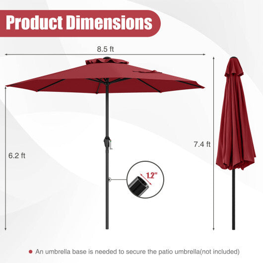 Outdoor Heavy Duty Market Umbrella with Crank Handle and 8 Sturdy Ribs-Red - Color: Red