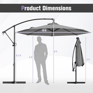 10 Feet Offset Hanging Umbrella with Base and Infinite Tilt-Gray - Color: Gray