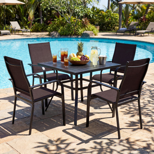 Patio Dining Chairs Set of 2/4/6 Stackable Outdoor Armchairs-Set of 2 - Color: Coffee - Size: Set of 2