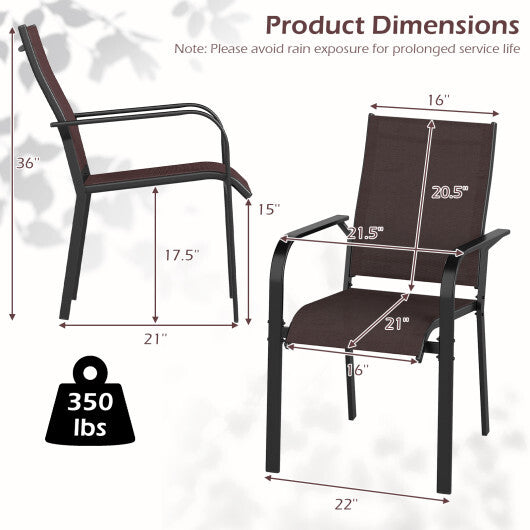Patio Dining Chairs Set of 2/4/6 Stackable Outdoor Armchairs-Set of 2 - Color: Coffee - Size: Set of 2