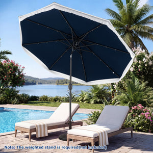9 Feet Solar Patio Umbrella with 24 LED Lights for Yard-Navy - Color: Navy