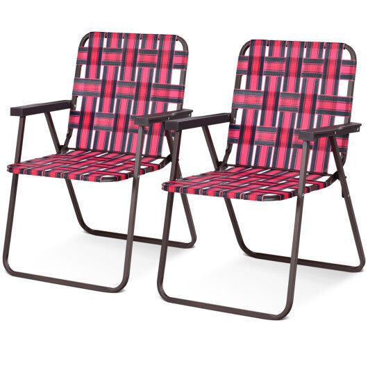 2 Pieces Folding Beach Chair Camping Lawn Webbing Chair-Red