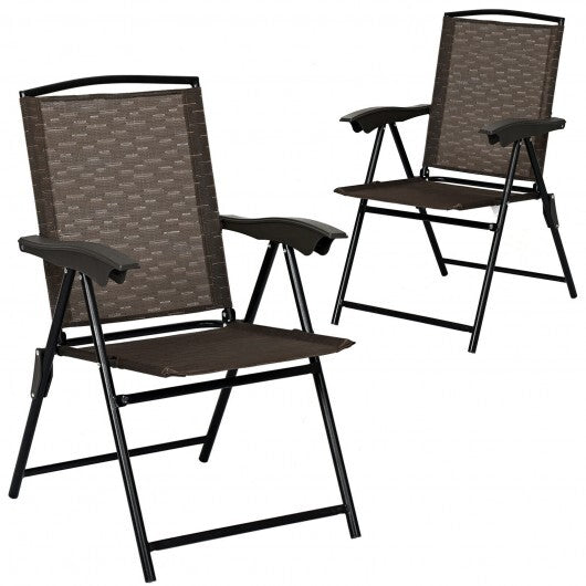 2 Pieces Folding Sling Chairs with Smooth Armrests and Adjustable Back for Patio