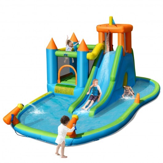 Inflatable Water Slide with Bounce House and Splash Pool without Blower for Kids