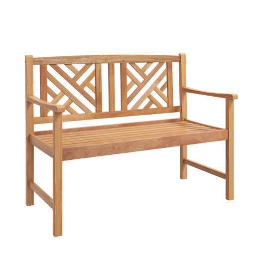 2-Person Wooden Outdoor Bench with Cozy Armrest and Backrest