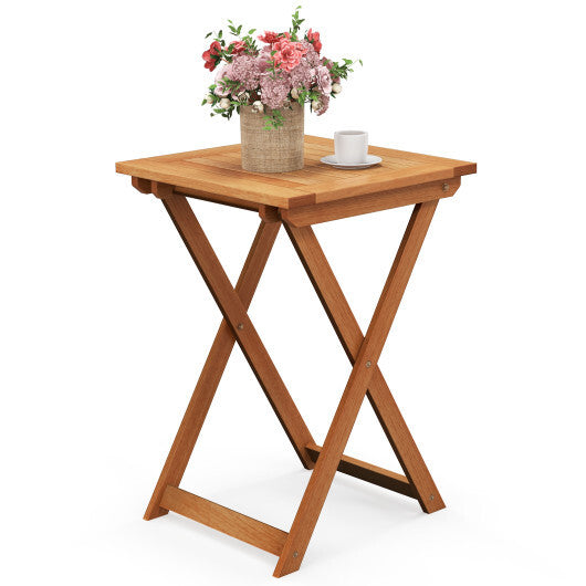 20 Inch Hardwood Patio Folding Table with Slatted Tabletop