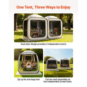 Screen House Tent, 12 x 6 ft, 2 in 1 Pop Up Screen Tent, Portable Screened in Canopy with Carry Bag, Netting Sides, Ground Stakes, for Garden, Patio, Backyard, and Outdoor Activities, Beige
