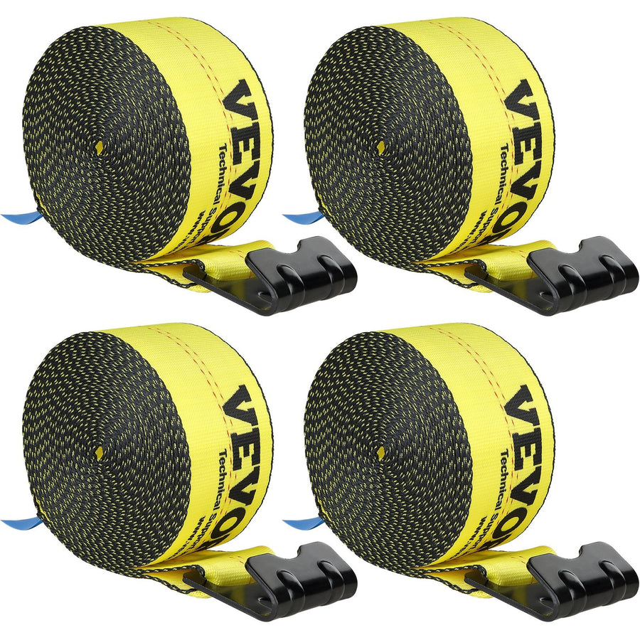 Winch Straps, 4" x 30', 6000 lbs Load Capacity, 18000 lbs Break Strength, Truck Straps with Flat Hook, Flatbed Tie Downs Cargo Control for Trailers, Farms, Rescues, Tree Saver, Yellow (4 Pack)