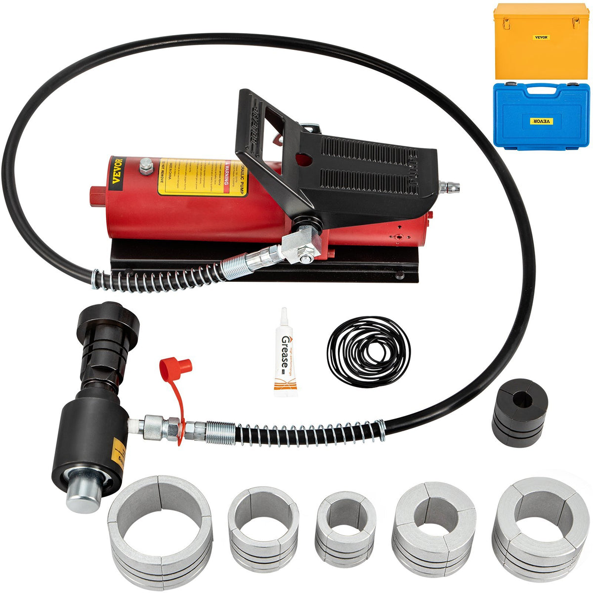 Hydraulic Exhaust Pipe Expander, 1-5/8" to 4-1/4" Size, 10 T Pedal Pump Included with 4 Dies, 2 Storage Cases for Copper Aluminum Tubes in Car Repairing