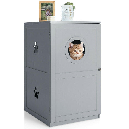 2-tier Litter Hidden Cat House With Anti-toppling Device-Gray