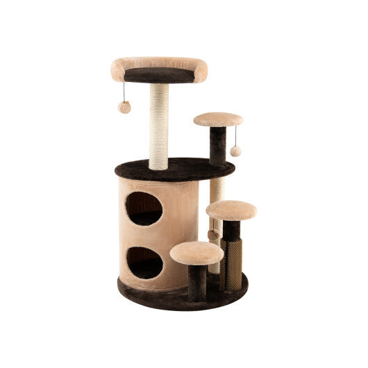 40 Inch Cat Tree Tower Multi-Level Activity Tree with 2-Tier Cat-Hole Condo-Brown