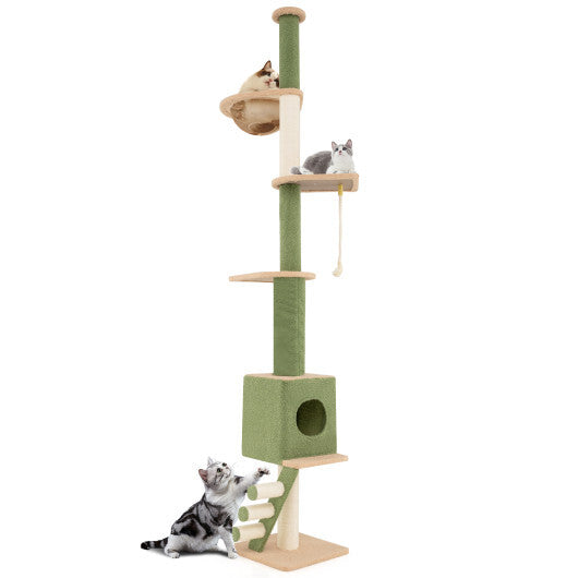 Floor to Ceiling Cat Tree with 86-99.5 Inch Adjustable Height and Extra Post-Green