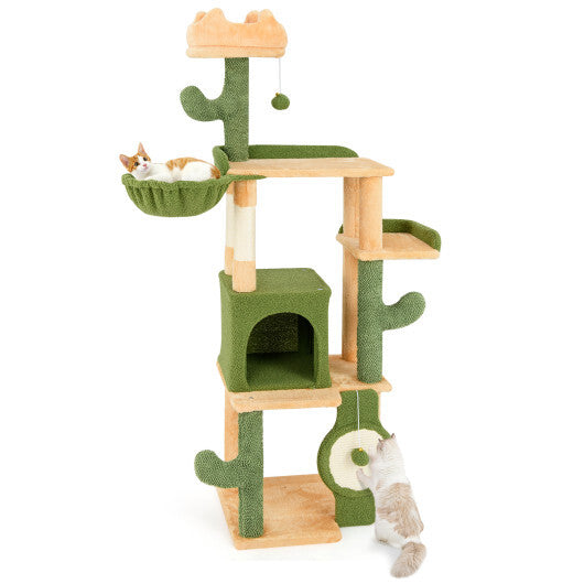 63 Inch Cactus Cat Tree with Sisal Scratching Posts and Board for Indoor Cats