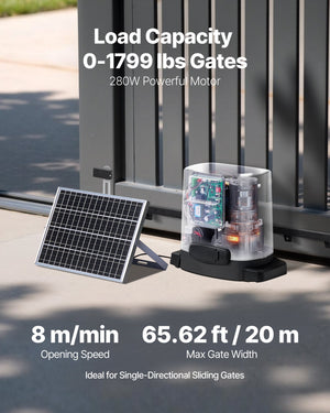 Solar Sliding Gate Opener, 280W Electric Gate Opener for Doors up to 65.6ft 1799lbs, Gear Track Rolling Fence Door Motor – product image 1