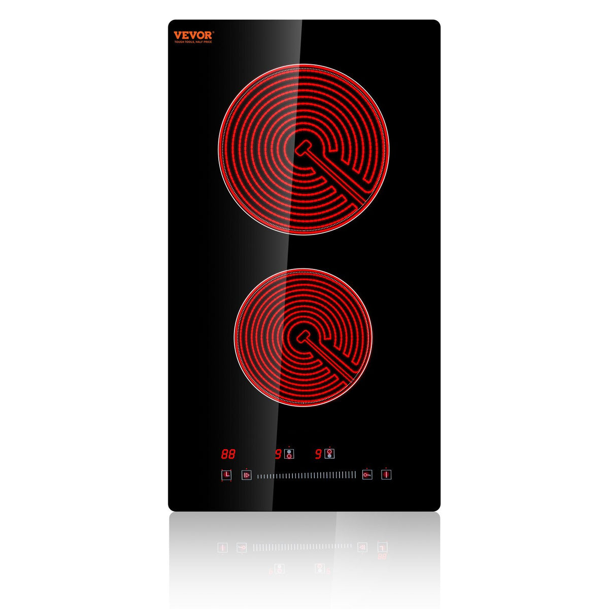Built in Electric Stove Top, 20 x 11.6 inch 2 Burners, 240V Glass Radiant Cooktop with Sensor Touch Control, Timer & Child Lock Included, 9 Power Levels for Simmer Steam Slow Cook Fry