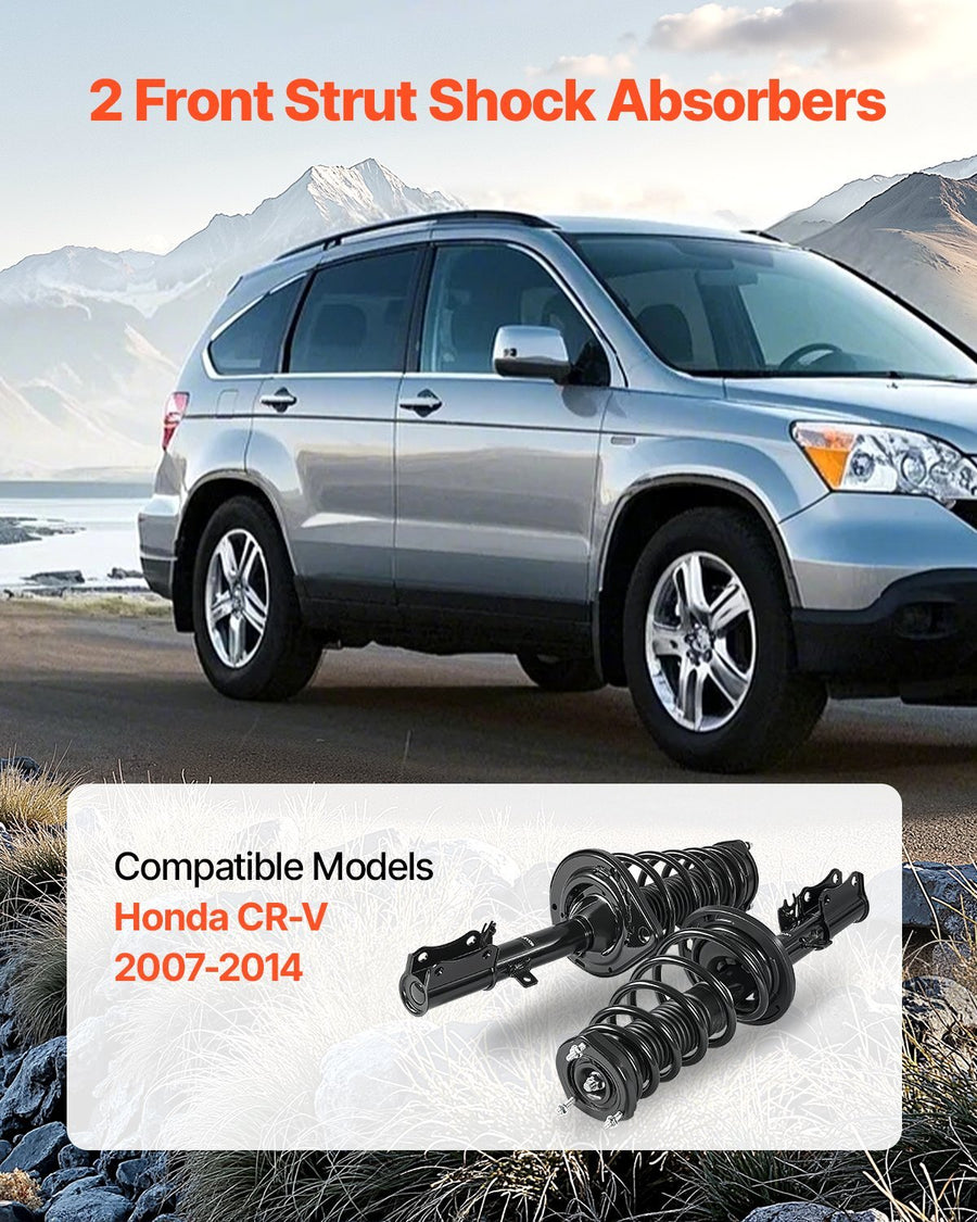 Front Shock Absorber Strut Assembly, 2Pcs Shock and Strut Assembly with Coil Spring, Compatible with 2007-2014 Honda CR-V, Automotive Replacement Struts, OE 272491/272492