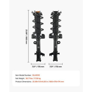 Front Shock Absorber Strut Assembly, 2Pcs Shock and Strut Assembly with Coil Spring, Compatible with 2007-2014 Honda CR-V, Automotive Replacement Struts, OE 272491/272492