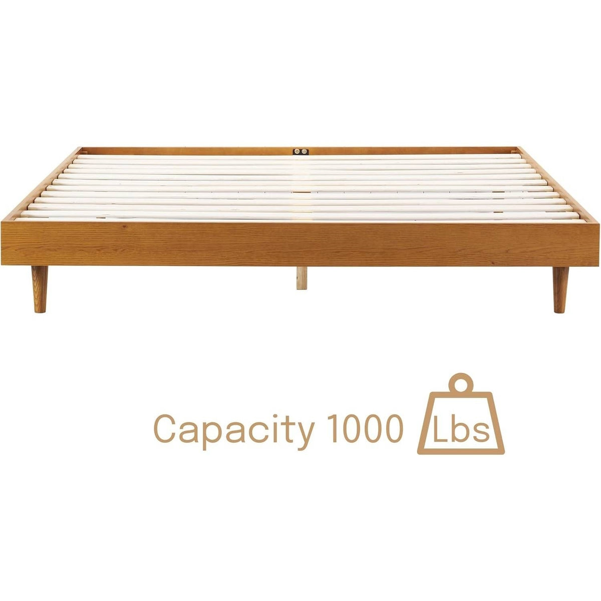 Queen size Mid-Century Modern Platform Bed Frame in Light Wood Finish